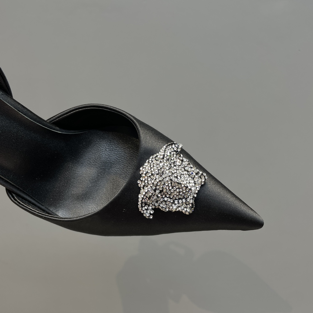 Versace Crystal La Medusa Satin Sling-Back Pumps - EUR FASHION