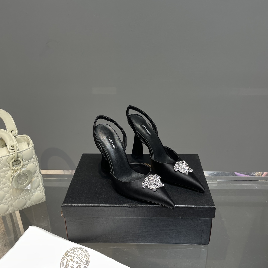 Versace Crystal La Medusa Satin Sling-Back Pumps - EUR FASHION