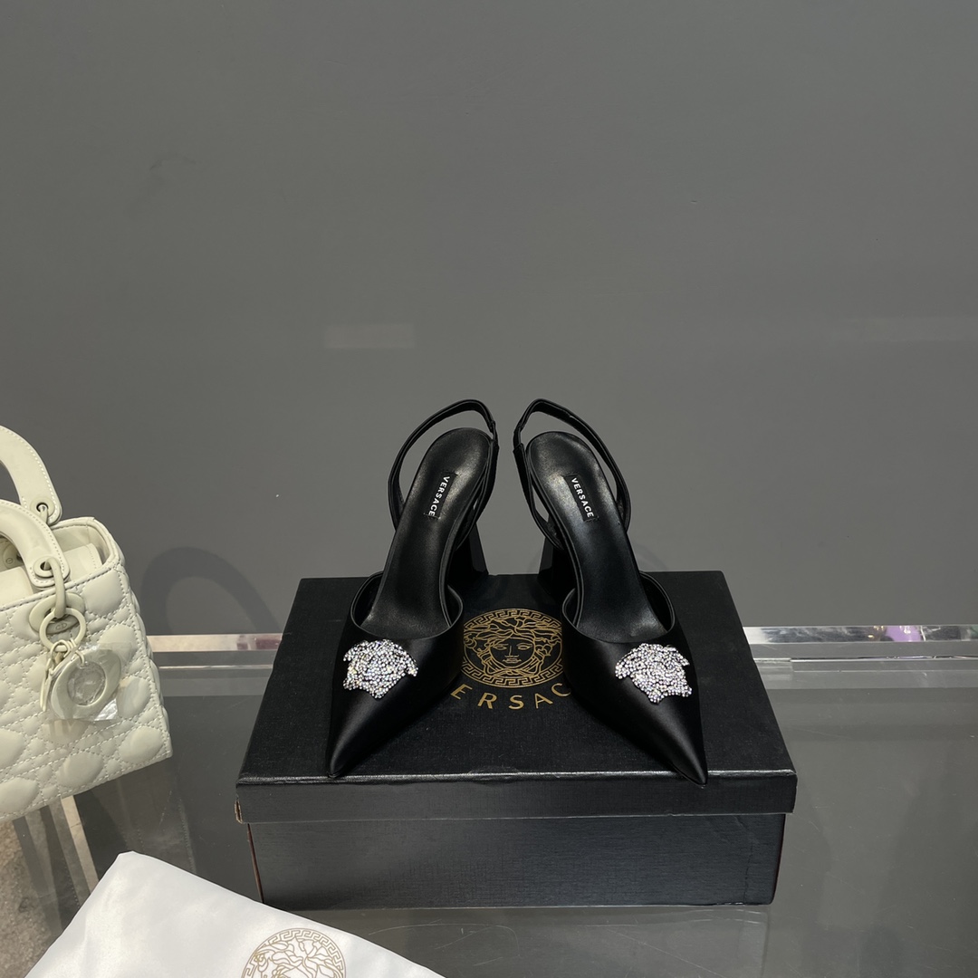 Versace Crystal La Medusa Satin Sling-Back Pumps - EUR FASHION