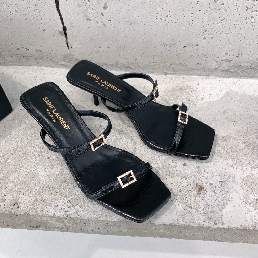 Saint Laurent Nuit Mules In Lacquered Ayers - EUR FASHION