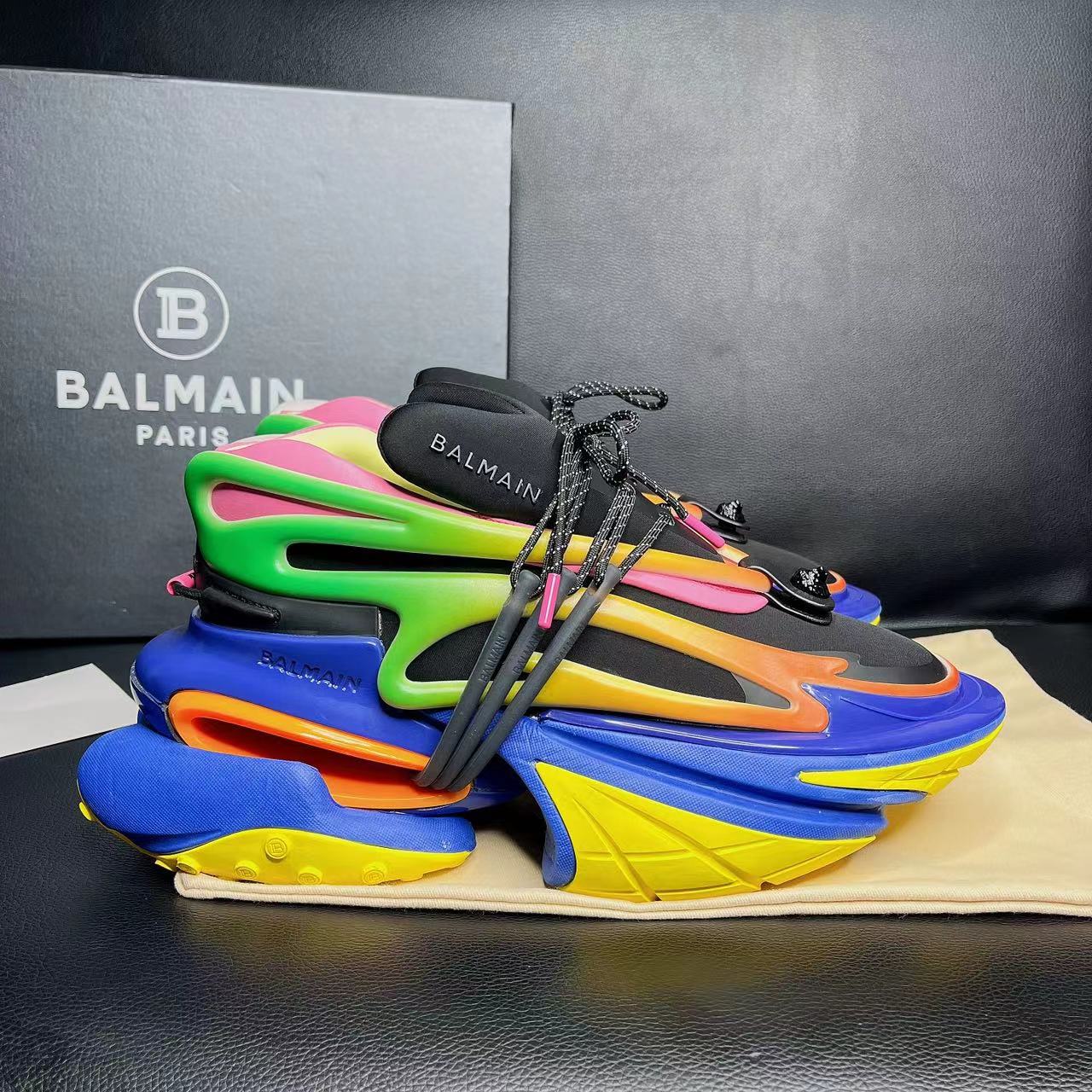 Balmain Multicolor Neoprene And Leather Unicorn Low-Top Sneakers - EUR FASHION