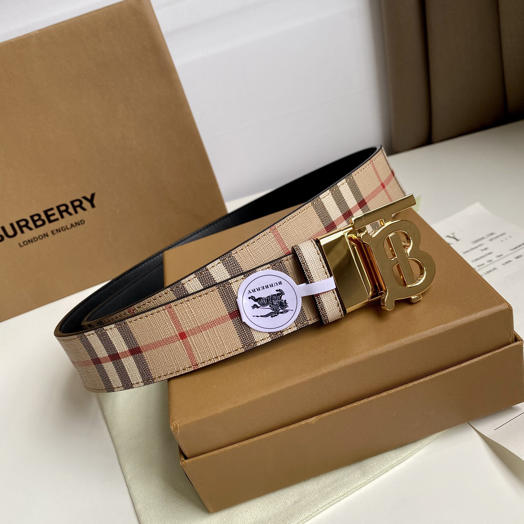 Burberry TB Monogram Vintage Check Bel—35mm - EUR FASHION