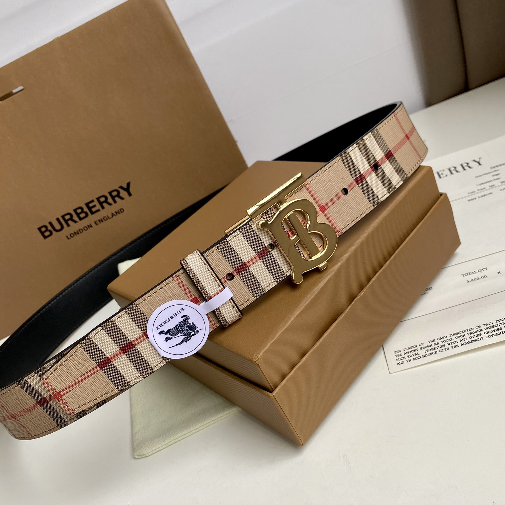 Burberry TB Monogram Vintage Check Bel—35mm - EUR FASHION