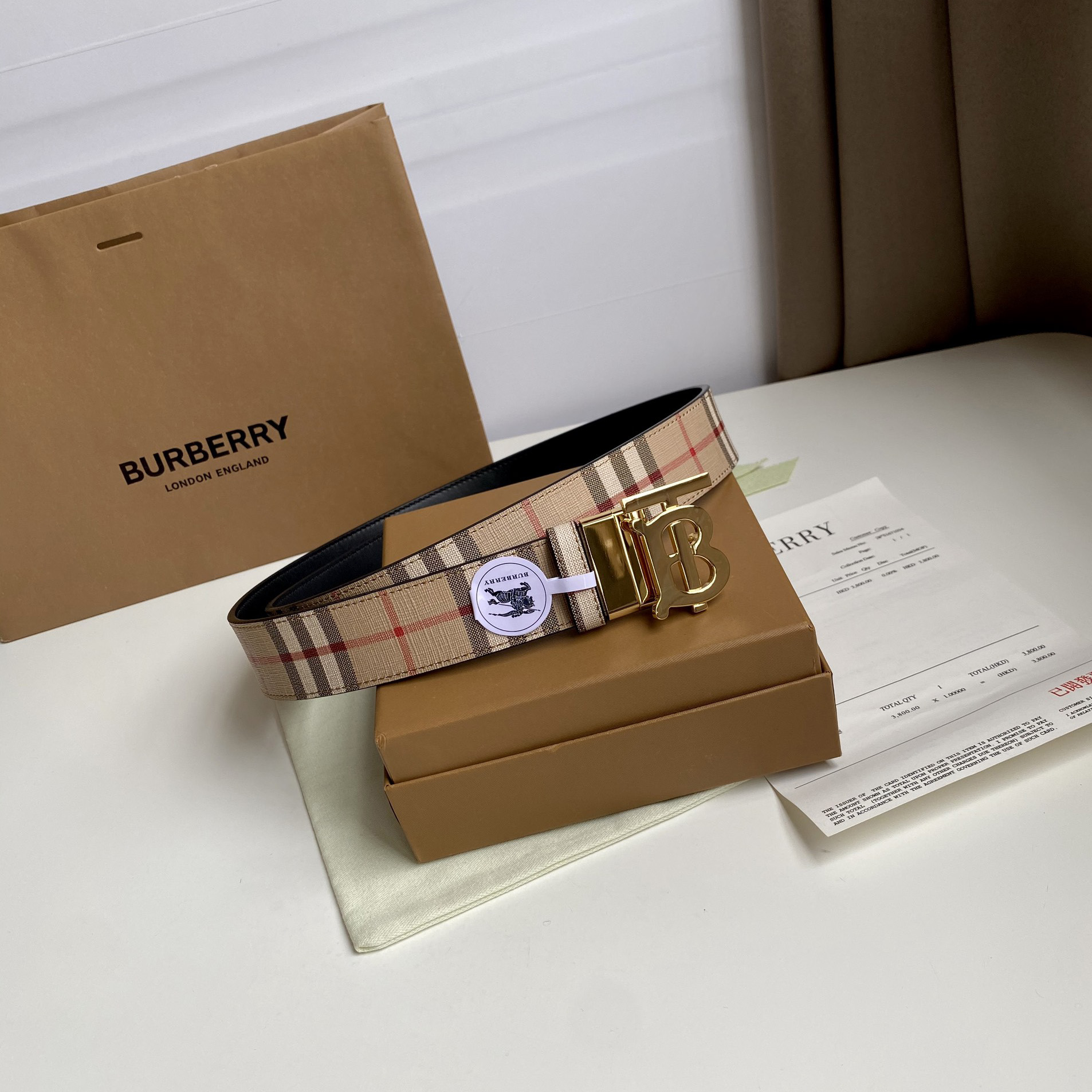 Burberry TB Monogram Vintage Check Bel—35mm - EUR FASHION