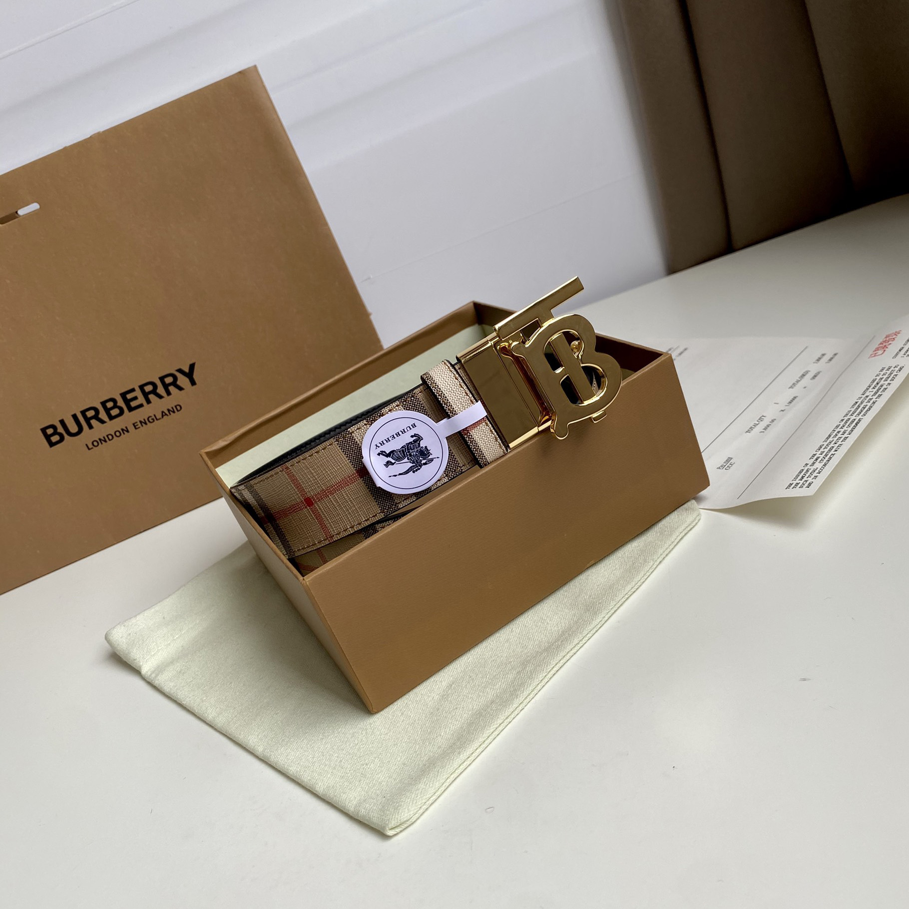 Burberry TB Monogram Vintage Check Bel—35mm - EUR FASHION