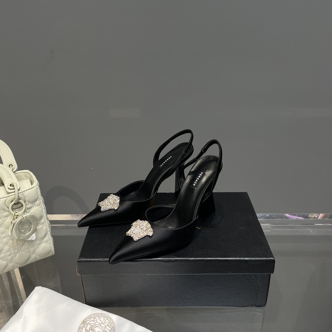 Versace Crystal La Medusa Satin Sling-Back Pumps - EUR FASHION