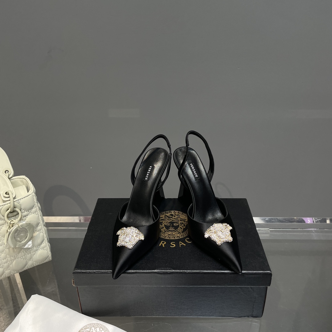 Versace Crystal La Medusa Satin Sling-Back Pumps - EUR FASHION