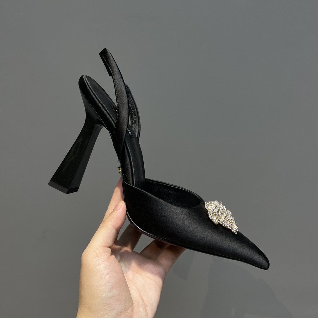 Versace Crystal La Medusa Satin Sling-Back Pumps - EUR FASHION