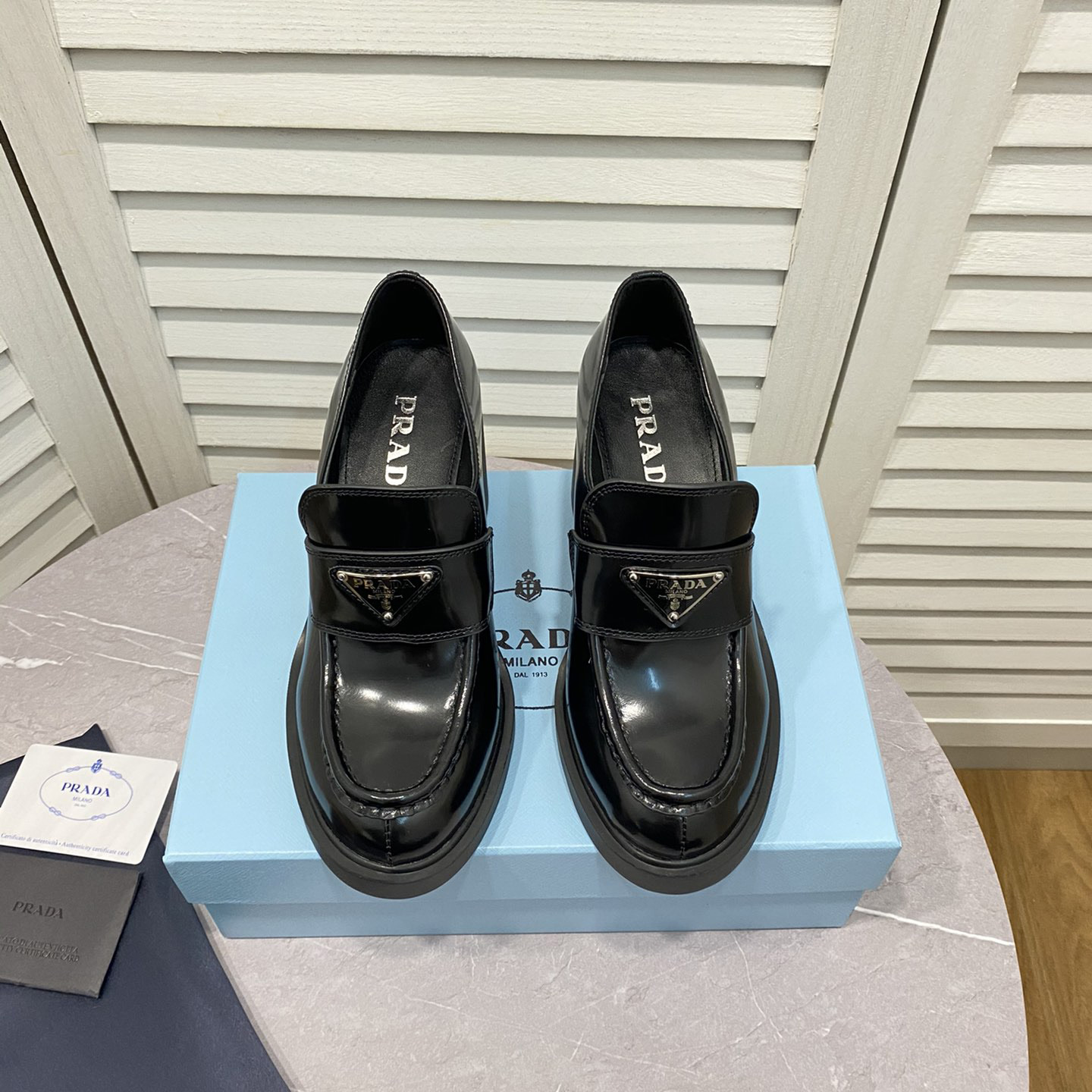 Prada Chocolate High-Heeled Brushed Leather Loafers   - EUR FASHION