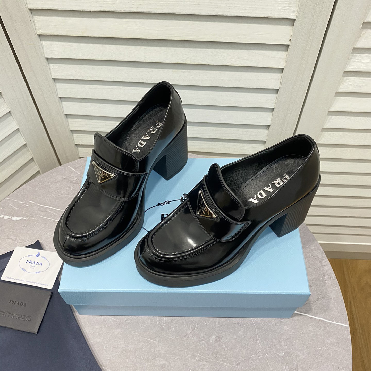 Prada Chocolate High-Heeled Brushed Leather Loafers   - EUR FASHION