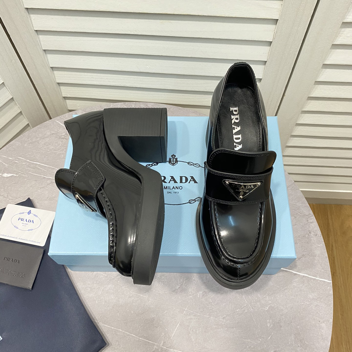 Prada Chocolate High-Heeled Brushed Leather Loafers   - EUR FASHION