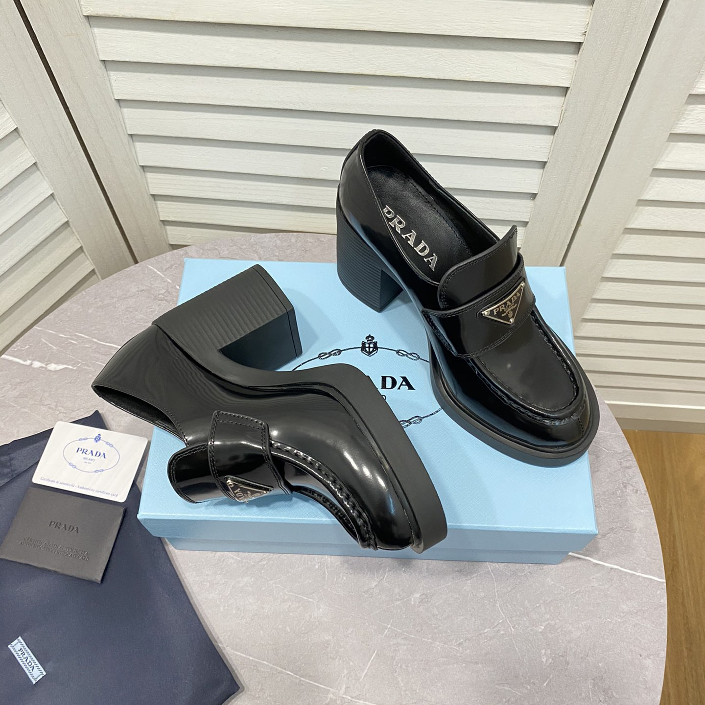 Prada Chocolate High-Heeled Brushed Leather Loafers   - EUR FASHION