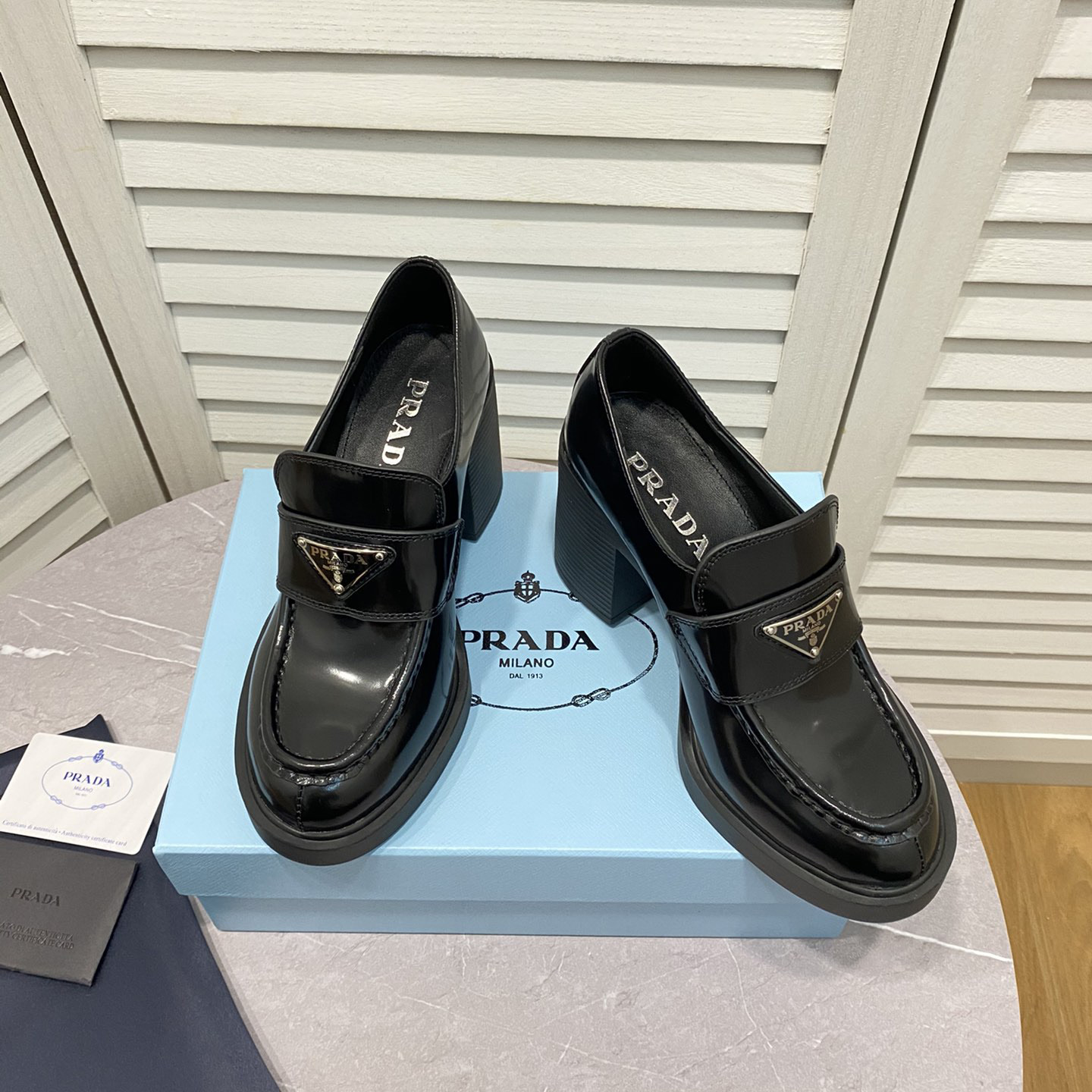 Prada Chocolate High-Heeled Brushed Leather Loafers   - EUR FASHION