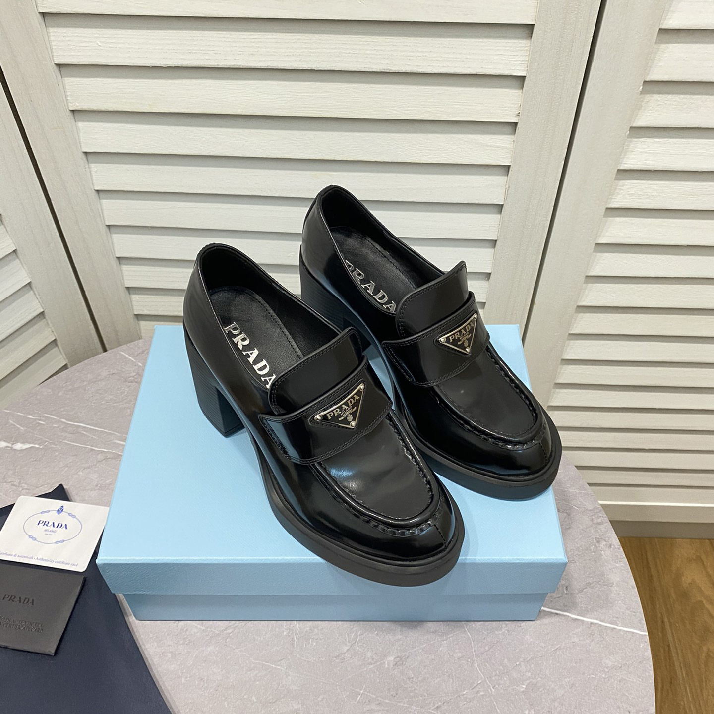 Prada Chocolate High-Heeled Brushed Leather Loafers   - EUR FASHION
