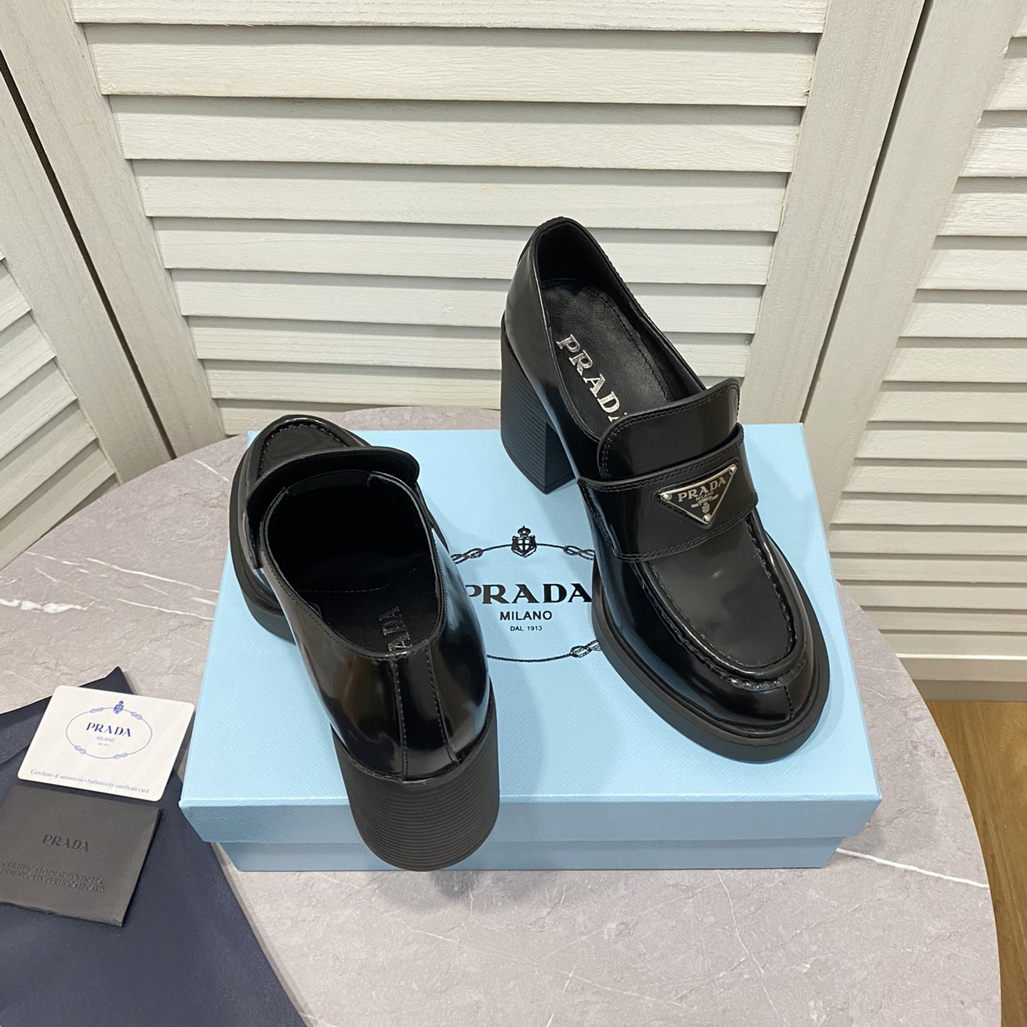 Prada Chocolate High-Heeled Brushed Leather Loafers   - EUR FASHION