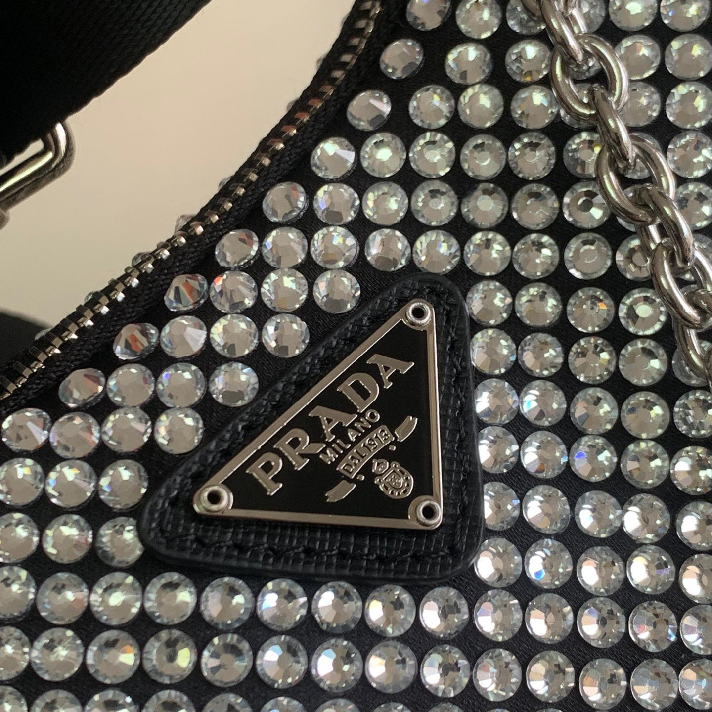 Prada Re-Edition 2005 Satin Bag With Crystals(22-16-6CM) - EUR FASHION