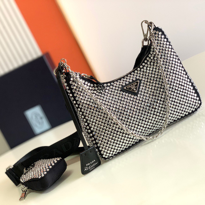 Prada Re-Edition 2005 Satin Bag With Crystals(22-16-6CM) - EUR FASHION