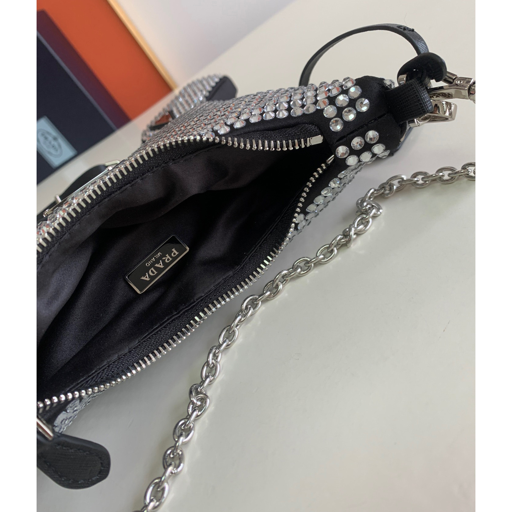 Prada Re-Edition 2005 Satin Bag With Crystals(22-16-6CM) - EUR FASHION