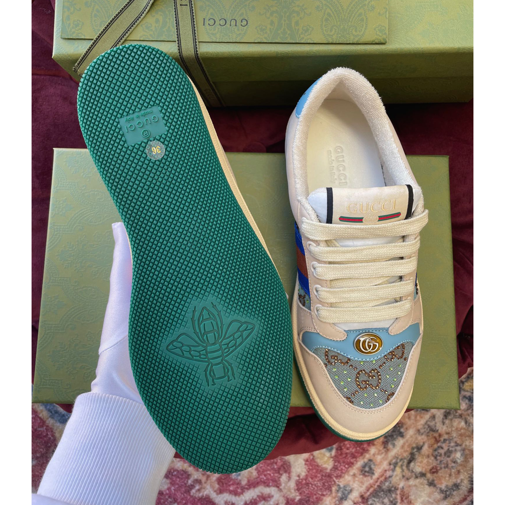 Gucci Women's Screener Sneaker With Crystals - EUR FASHION