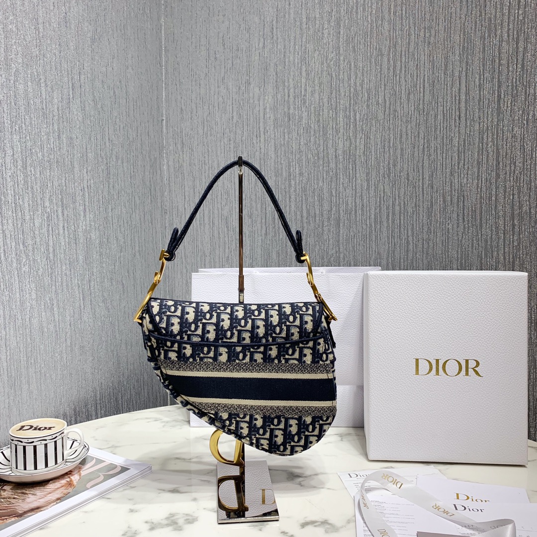 Dior Blue Dior Oblique Jacquard Saddle Bag(25.5-20.5-7cm) - EUR FASHION