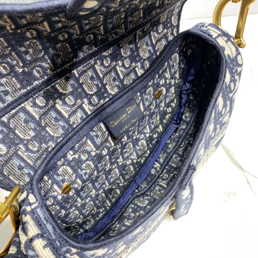 Dior Blue Dior Oblique Jacquard Saddle Bag(25.5-20.5-7cm) - EUR FASHION