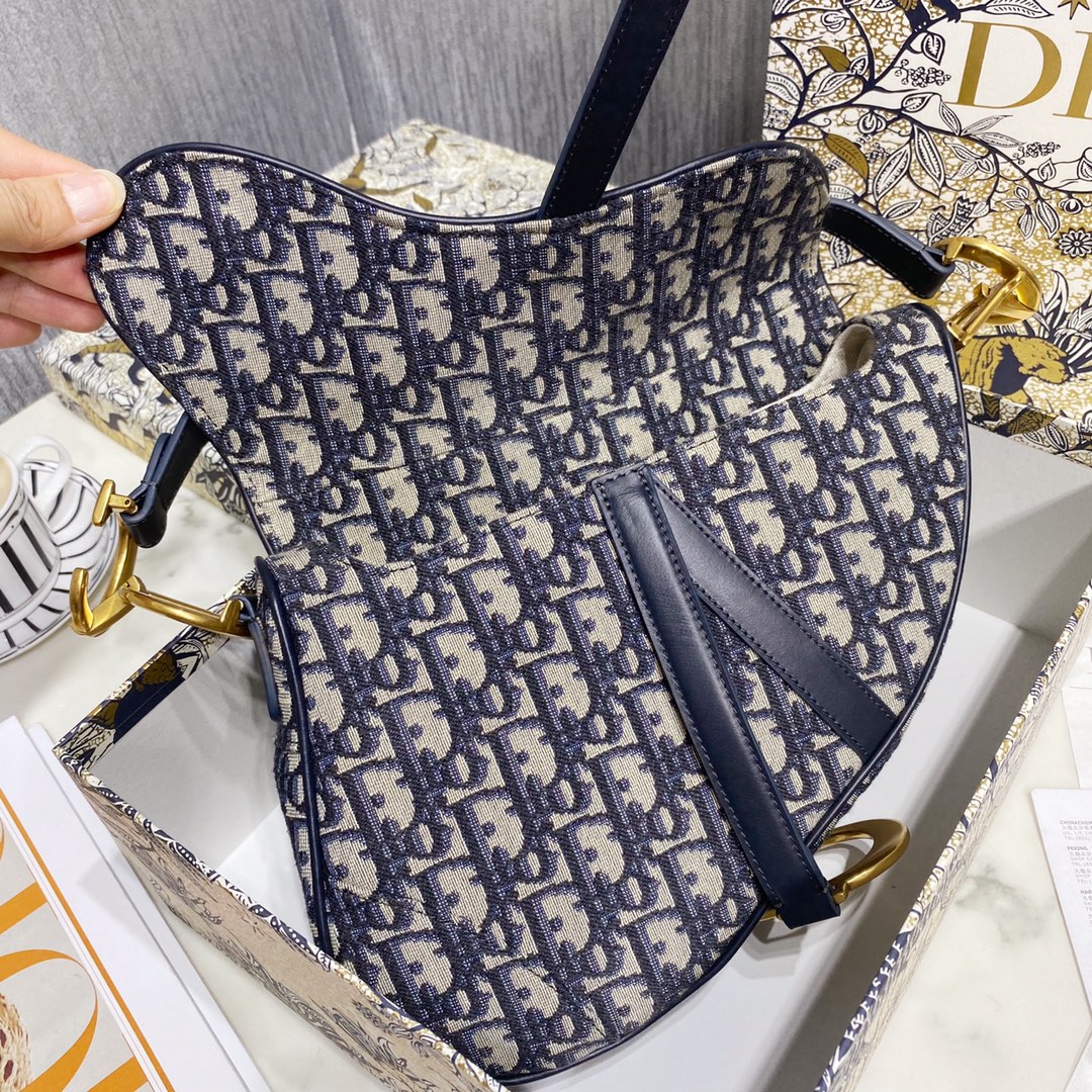 Dior Blue Dior Oblique Jacquard Saddle Bag(25.5-20.5-7cm) - EUR FASHION