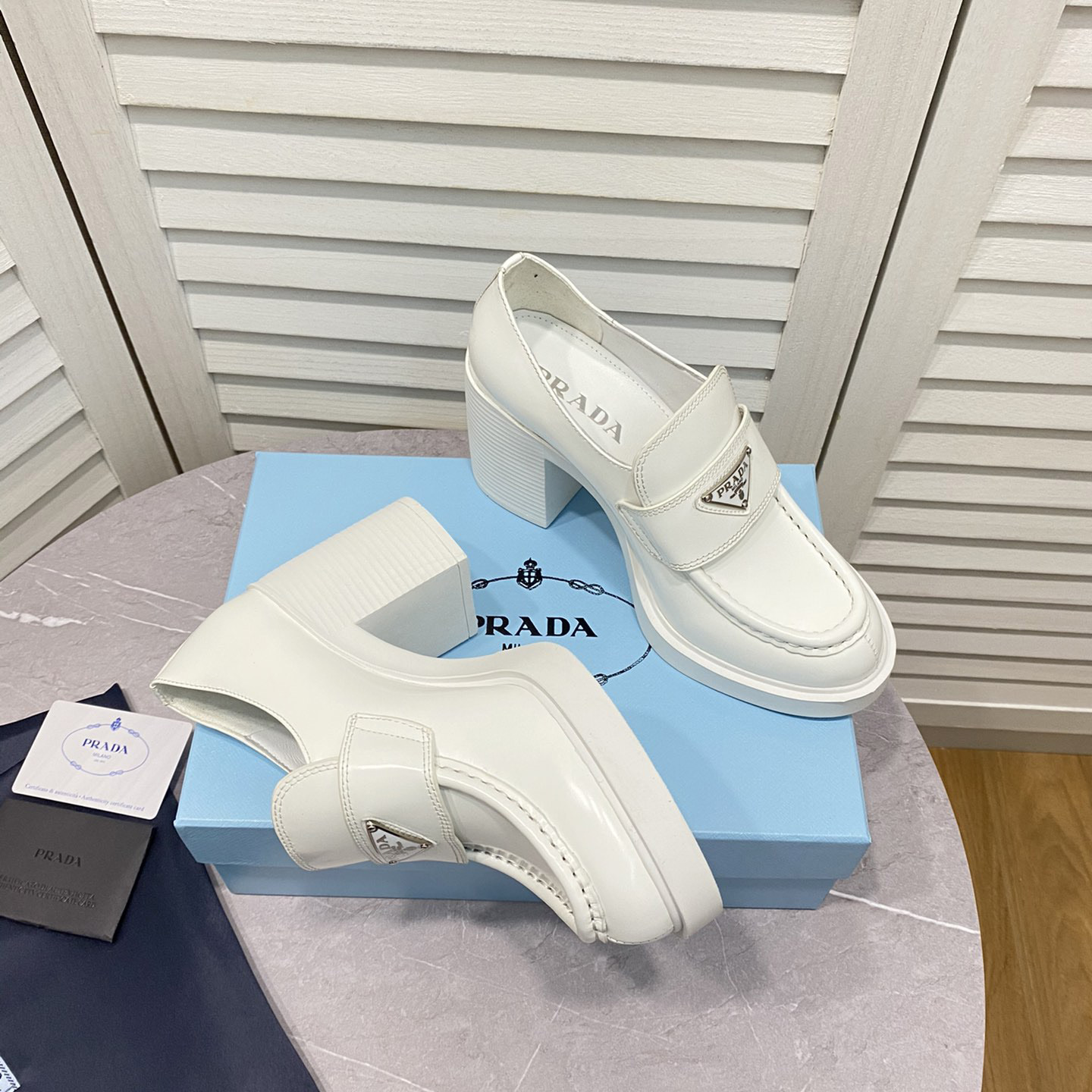 Prada Chocolate High-Heeled Brushed Leather Loafers   - EUR FASHION