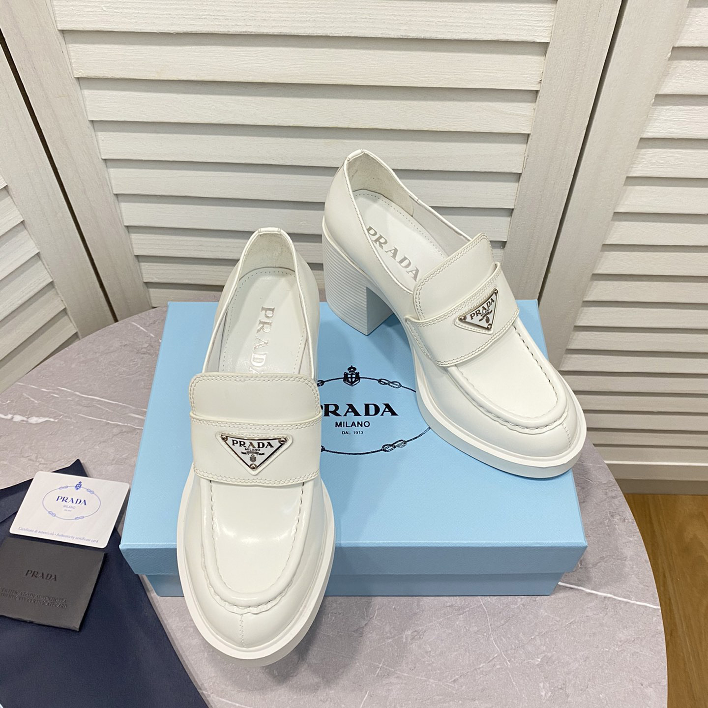 Prada Chocolate High-Heeled Brushed Leather Loafers   - EUR FASHION