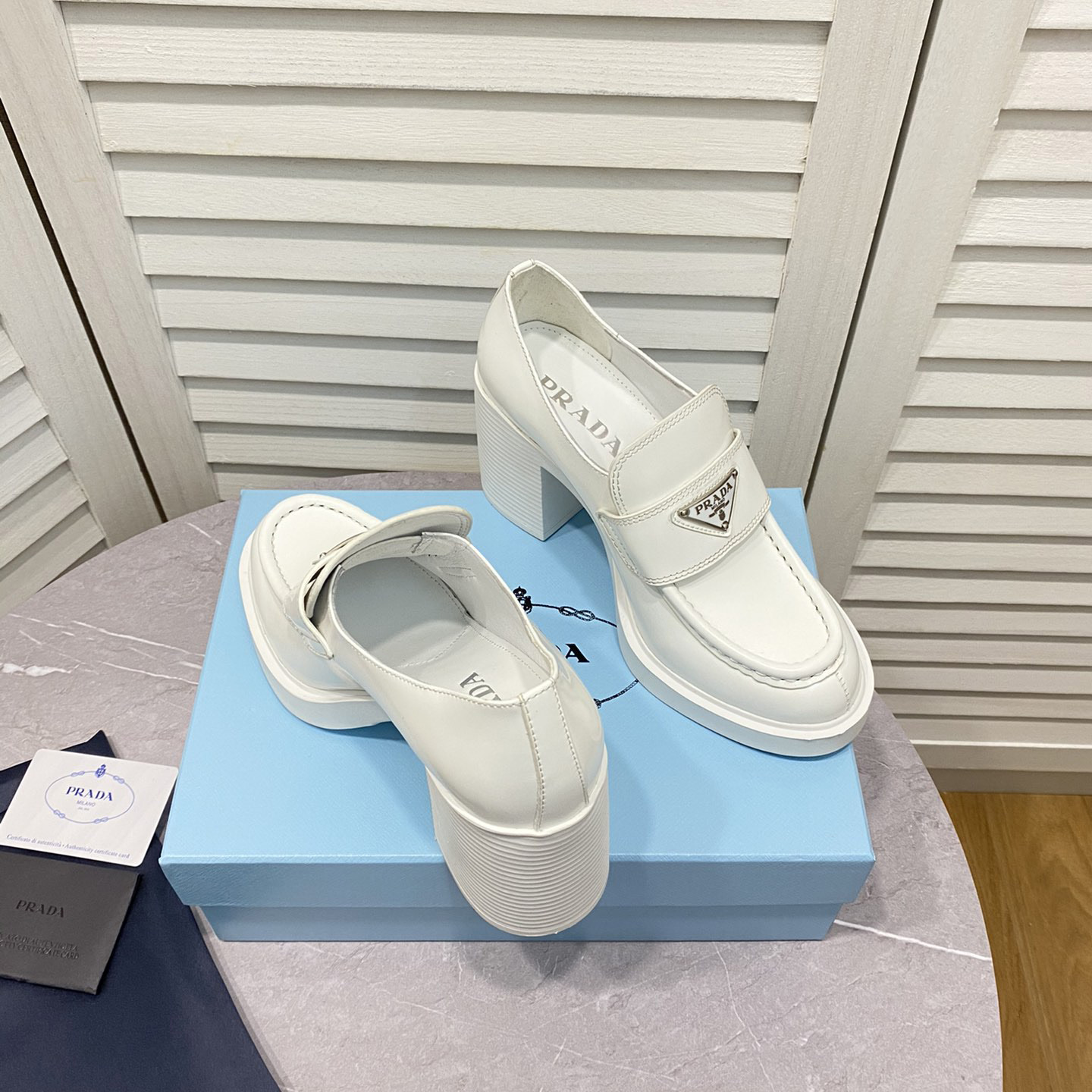 Prada Chocolate High-Heeled Brushed Leather Loafers   - EUR FASHION