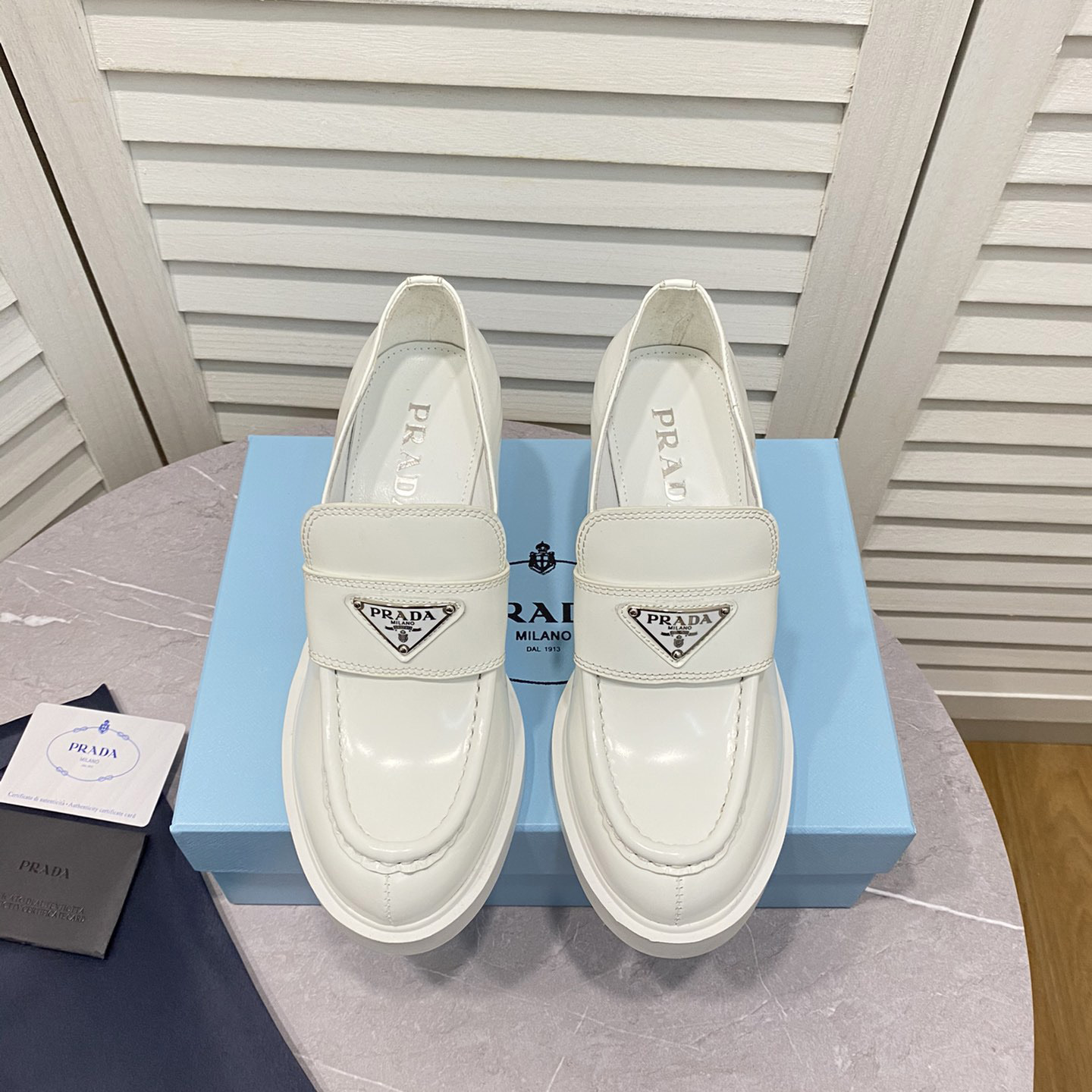 Prada Chocolate High-Heeled Brushed Leather Loafers   - EUR FASHION
