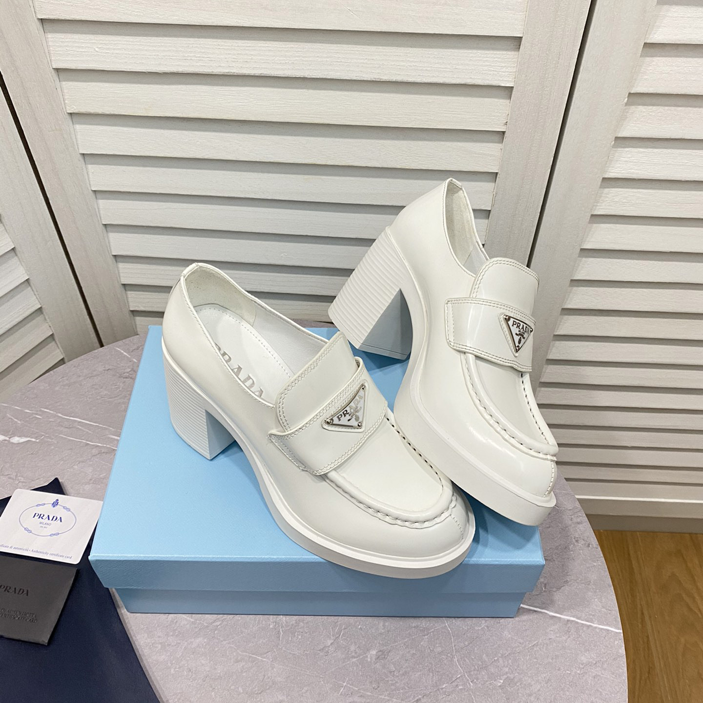 Prada Chocolate High-Heeled Brushed Leather Loafers   - EUR FASHION