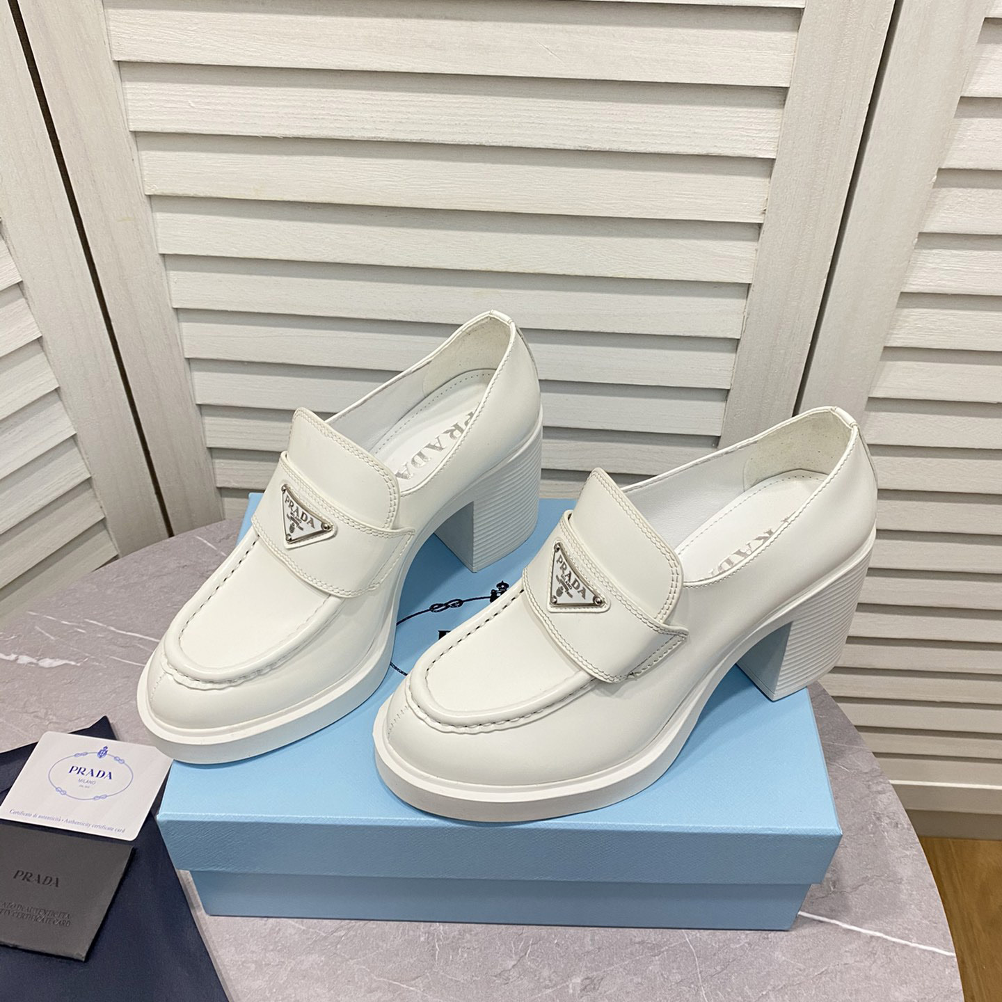 Prada Chocolate High-Heeled Brushed Leather Loafers   - EUR FASHION
