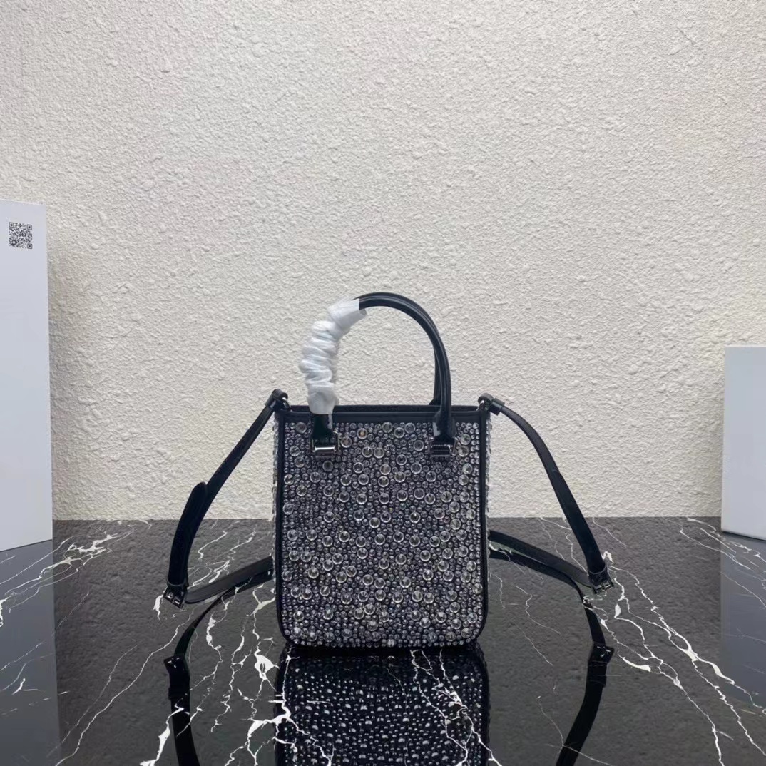 Prada Small Crystal-Studded Satin Tote Bag(17.5-15-5cm) - EUR FASHION