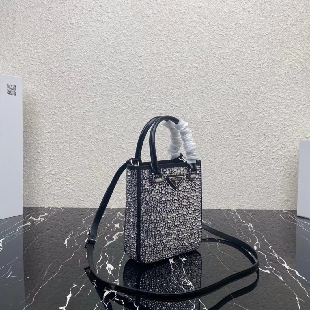 Prada Small Crystal-Studded Satin Tote Bag(17.5-15-5cm) - EUR FASHION