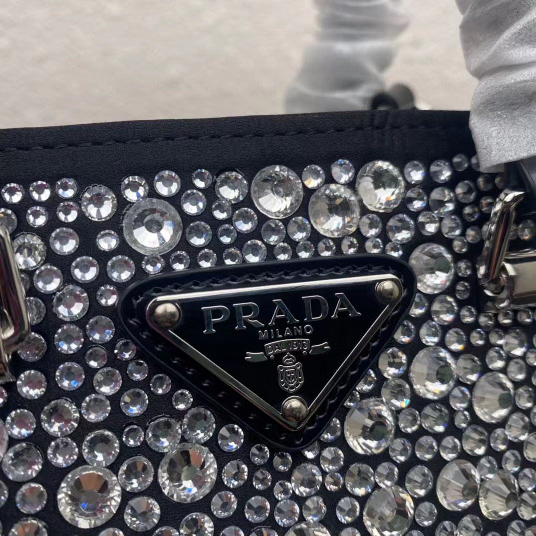 Prada Small Crystal-Studded Satin Tote Bag(17.5-15-5cm) - EUR FASHION