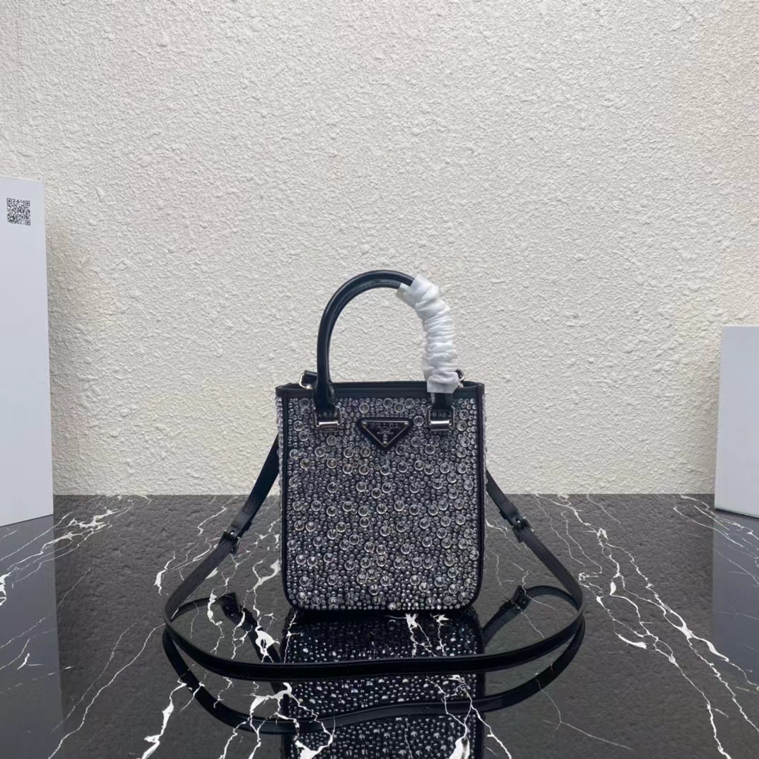 Prada Small Crystal-Studded Satin Tote Bag(17.5-15-5cm) - EUR FASHION
