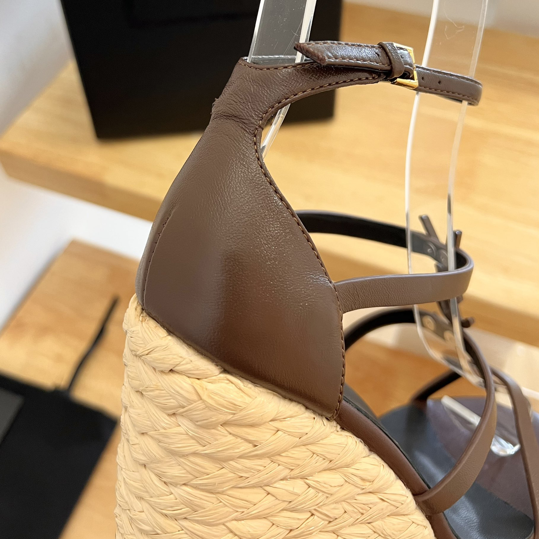 Saint Laurent Cassandra Wedge Espadrilles In Smooth Leather With Brown monogram - EUR FASHION