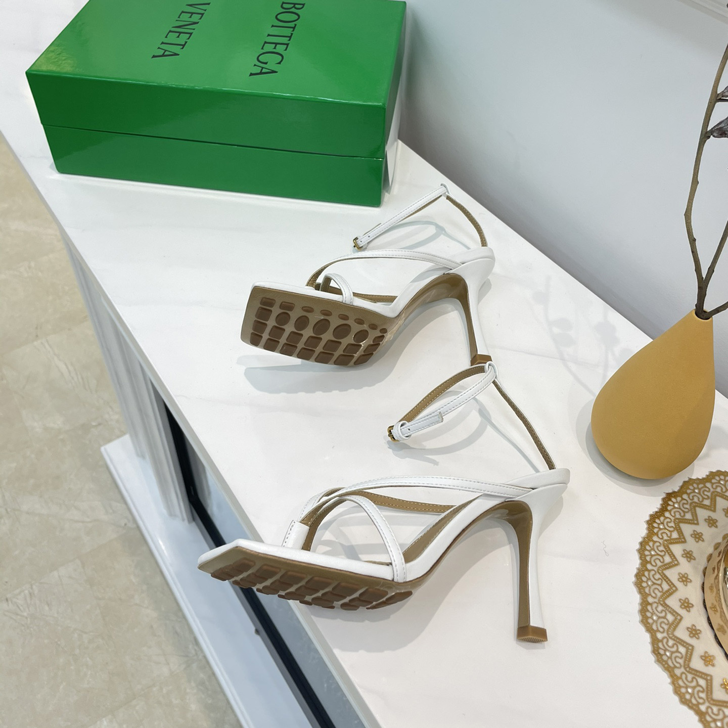 Bottega Veneta Stretch Leather Sandals In Optic White - EUR FASHION