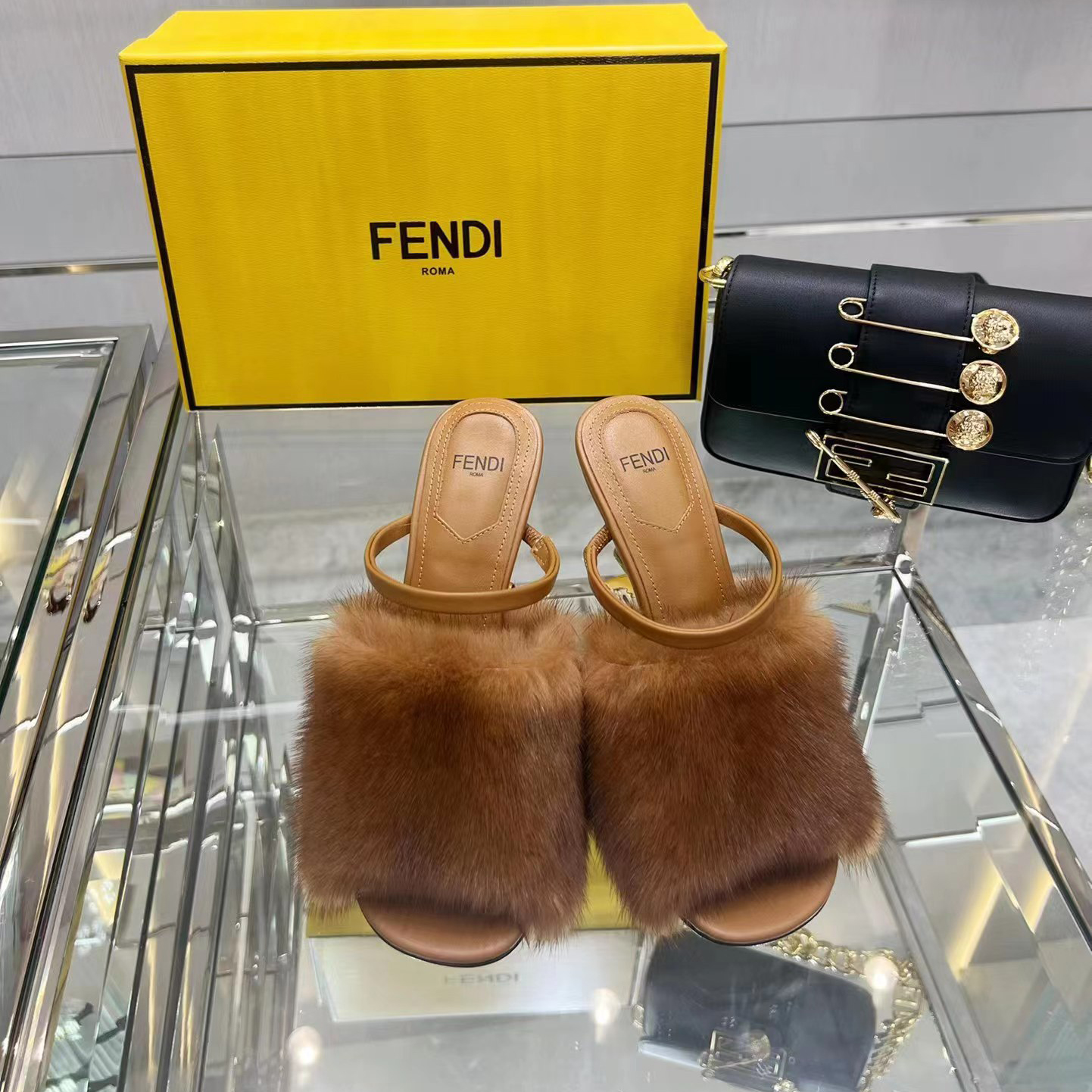 Fendi First Brown Mink High-Heeled Sandals - EUR FASHION