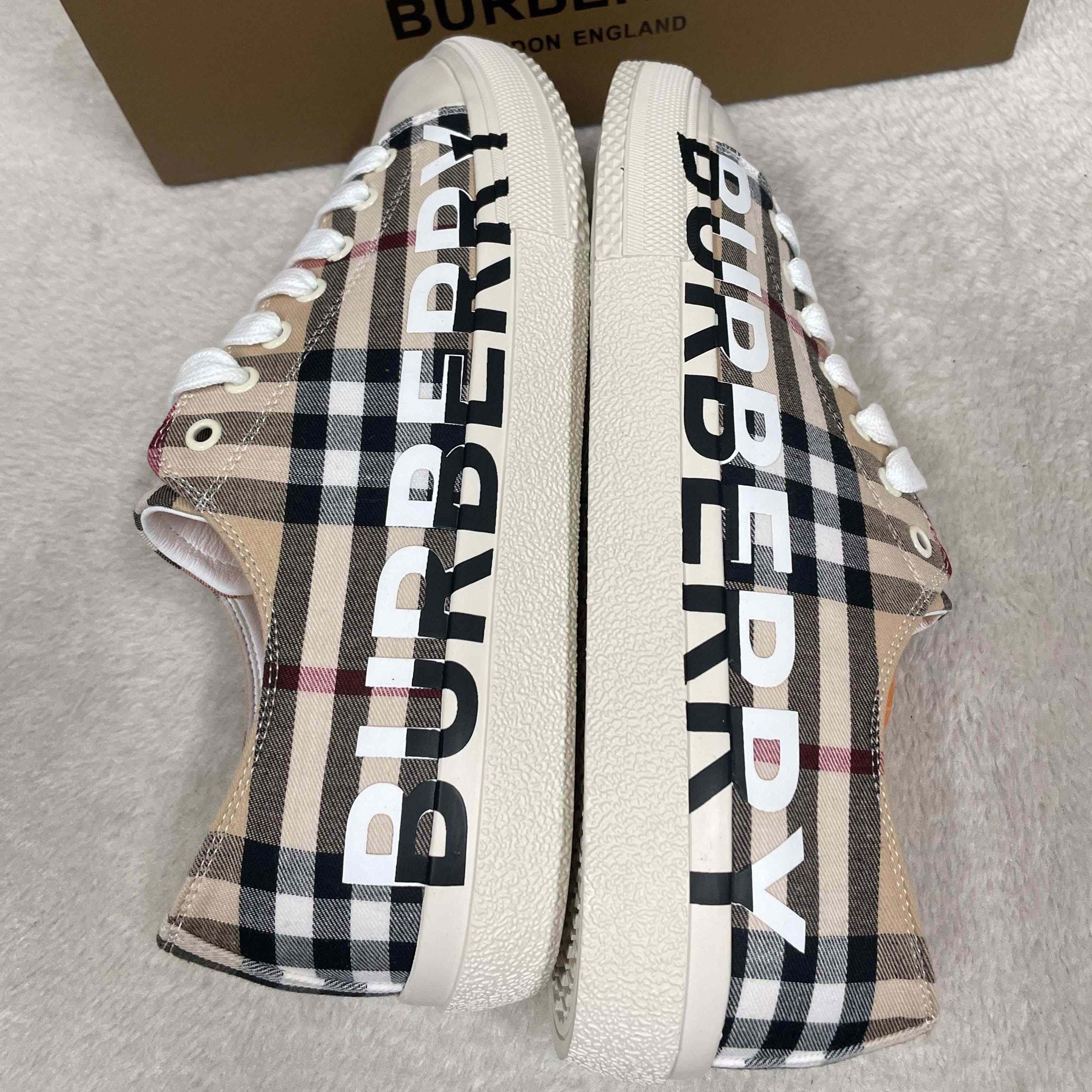 Burberry Logo Print Vintage Check Cotton Sneakers - EUR FASHION