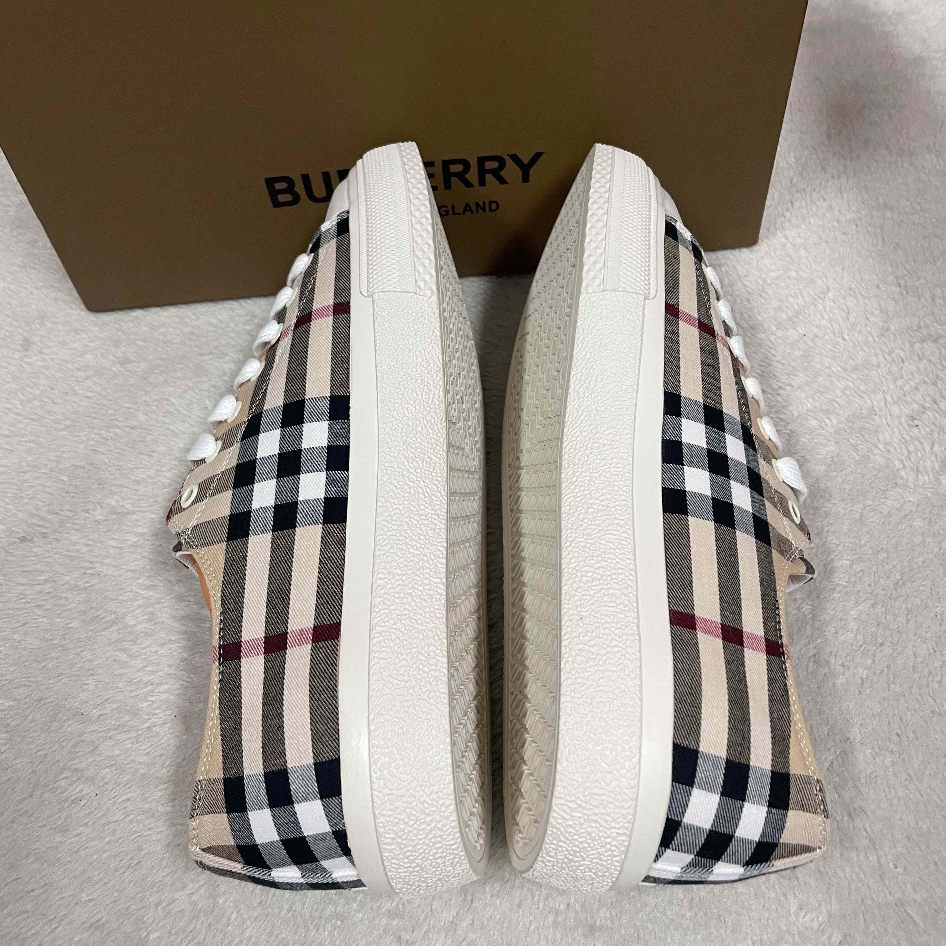 Burberry Logo Print Vintage Check Cotton Sneakers - EUR FASHION