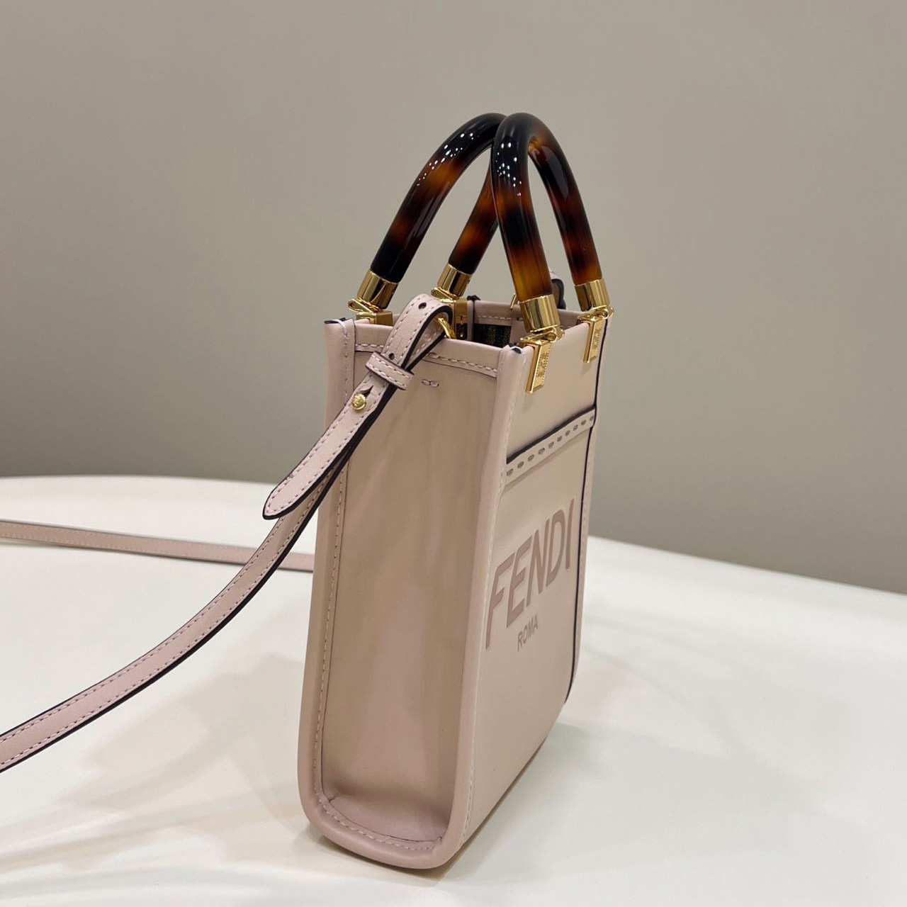 Fendi Mini Sunshine Shopper Bag In Pale Pink Leather(13-18-6.5CM) - EUR FASHION