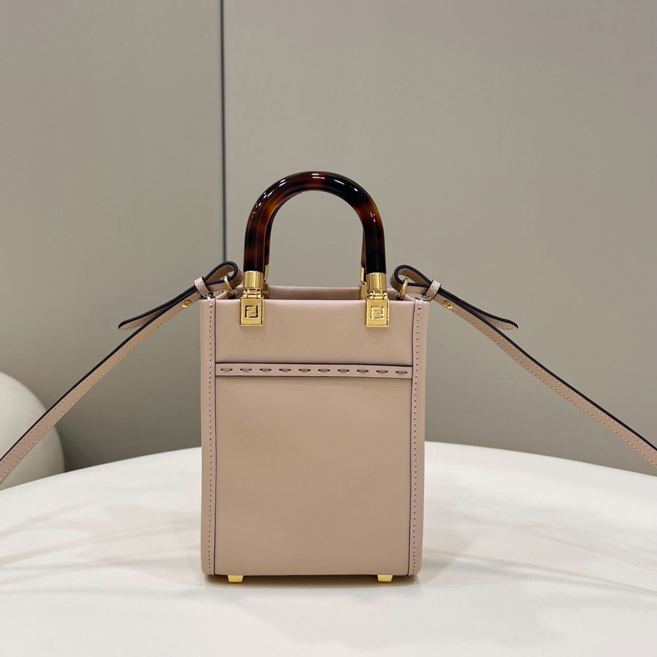 Fendi Mini Sunshine Shopper Bag In Pale Pink Leather(13-18-6.5CM) - EUR FASHION