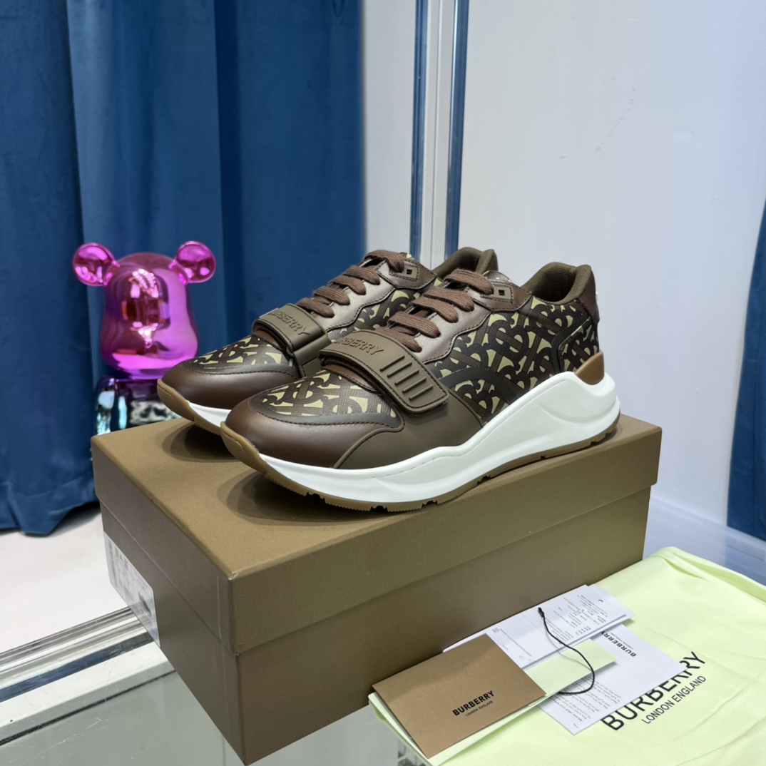Burberry Monogram Nylon And Leather Sneakers - EUR FASHION