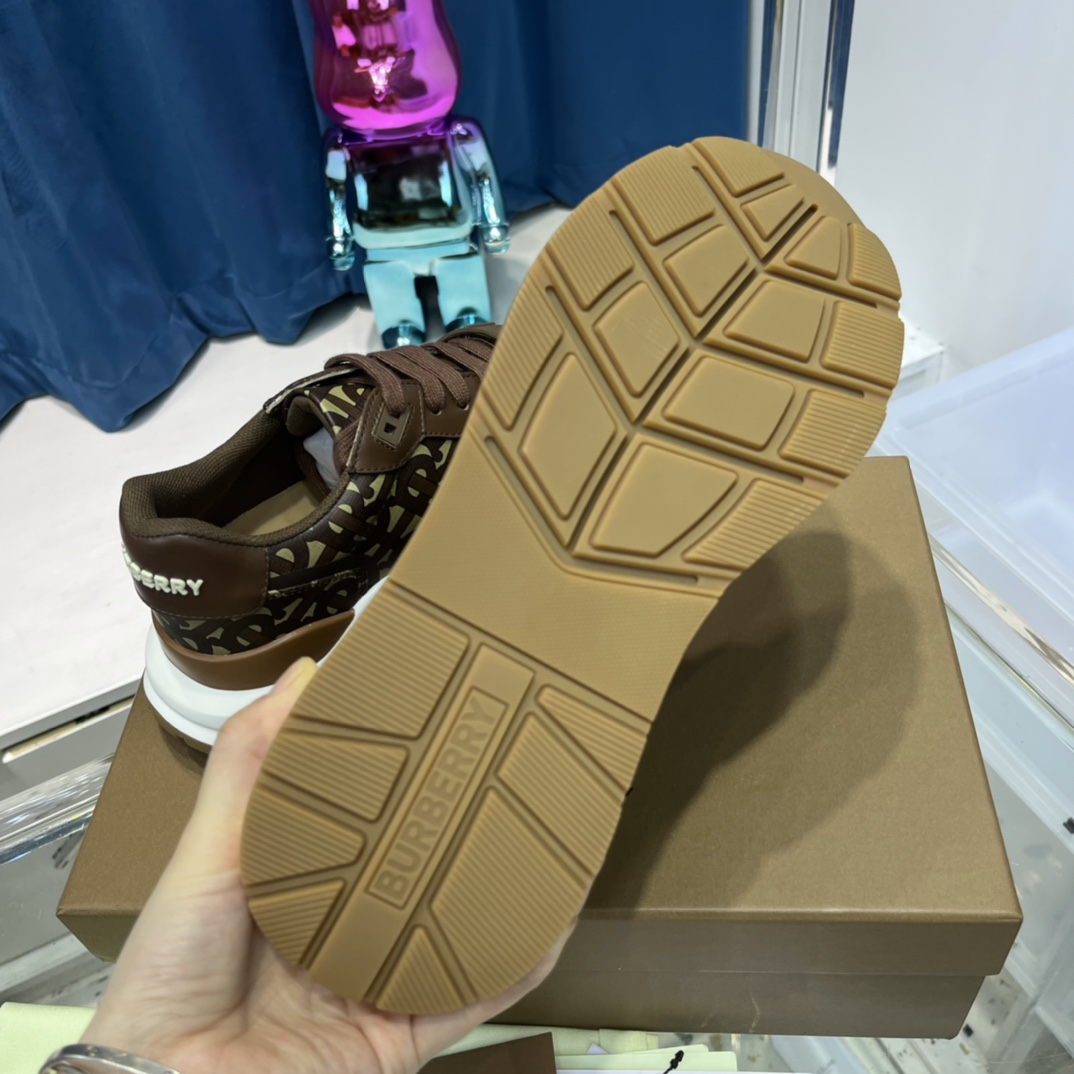 Burberry Monogram Nylon And Leather Sneakers - EUR FASHION