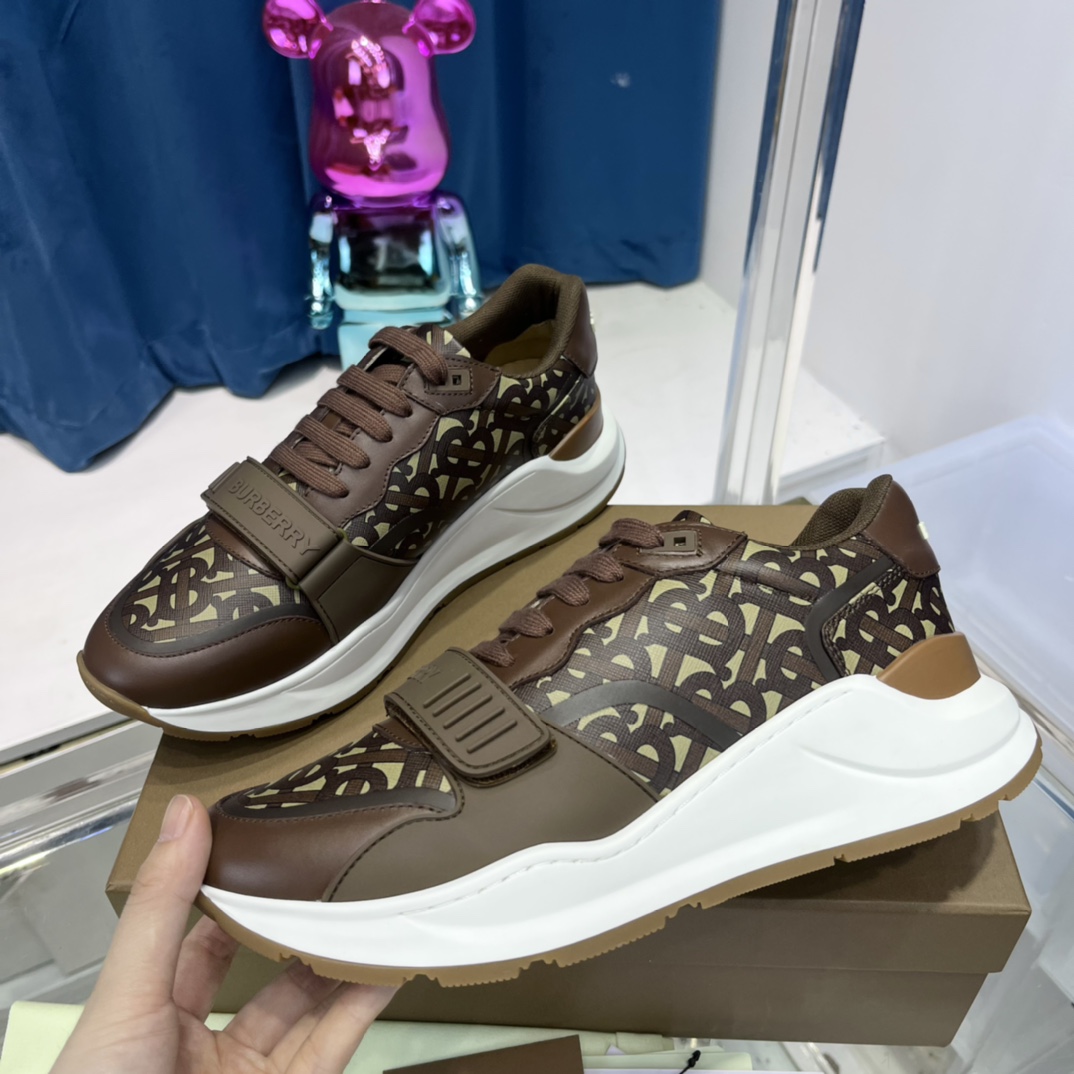Burberry Monogram Nylon And Leather Sneakers - EUR FASHION