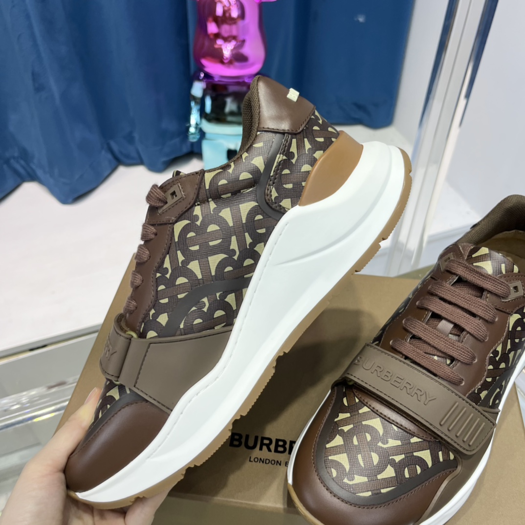Burberry Monogram Nylon And Leather Sneakers - EUR FASHION