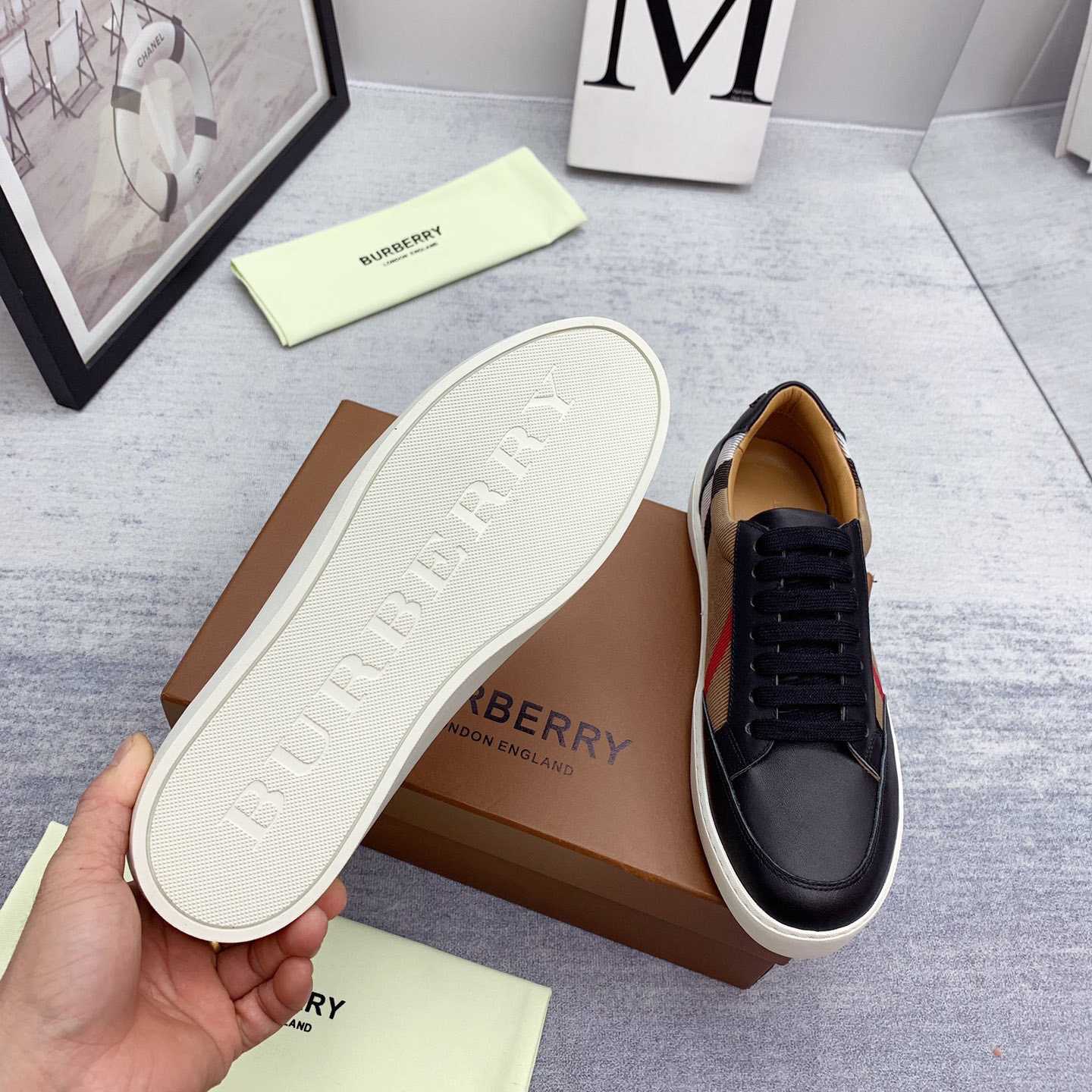 Burberry House Check Cotton And Leather Sneakers - EUR FASHION