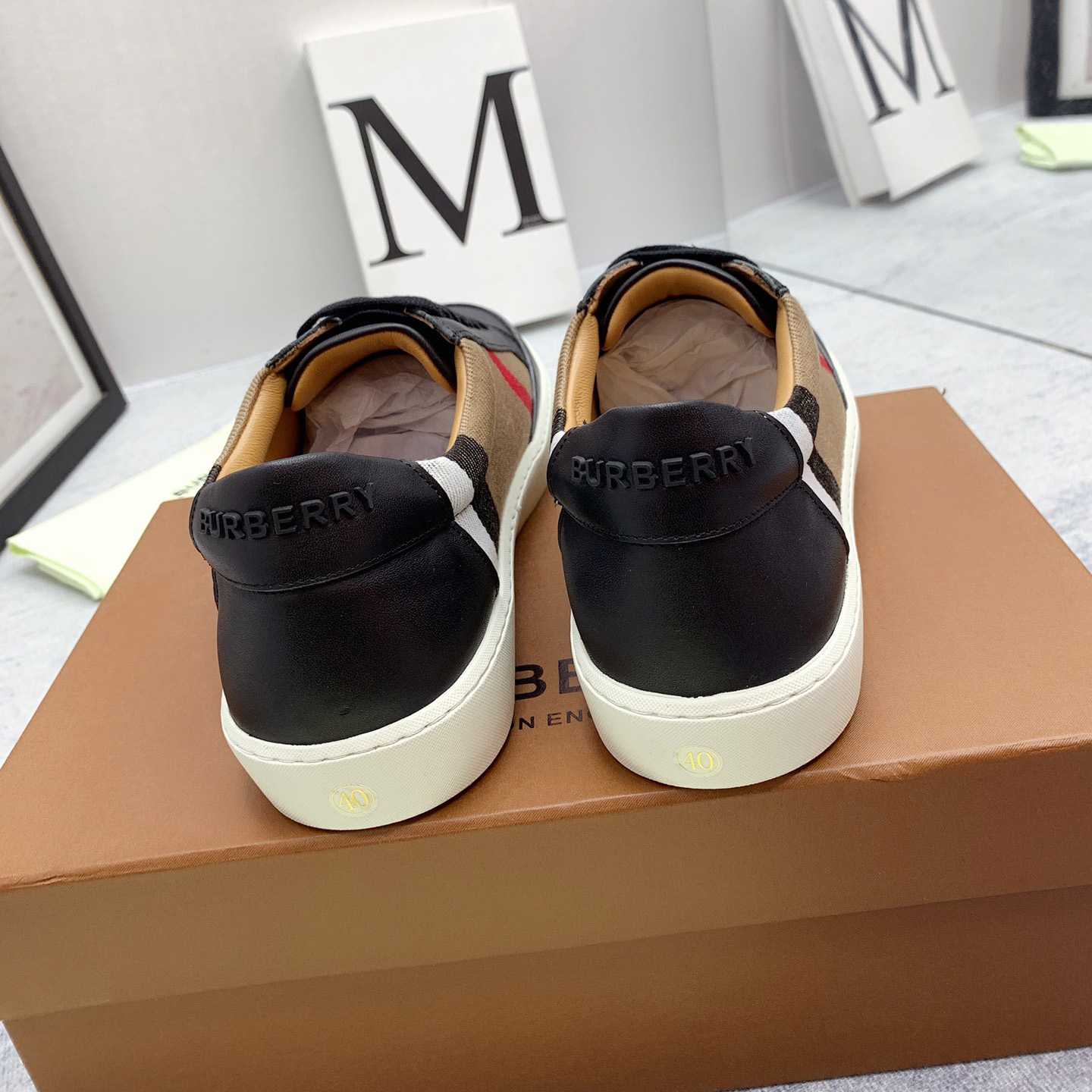 Burberry House Check Cotton And Leather Sneakers - EUR FASHION