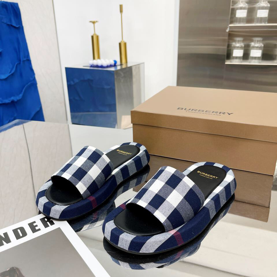 Burberry Check Cotton Slides - EUR FASHION